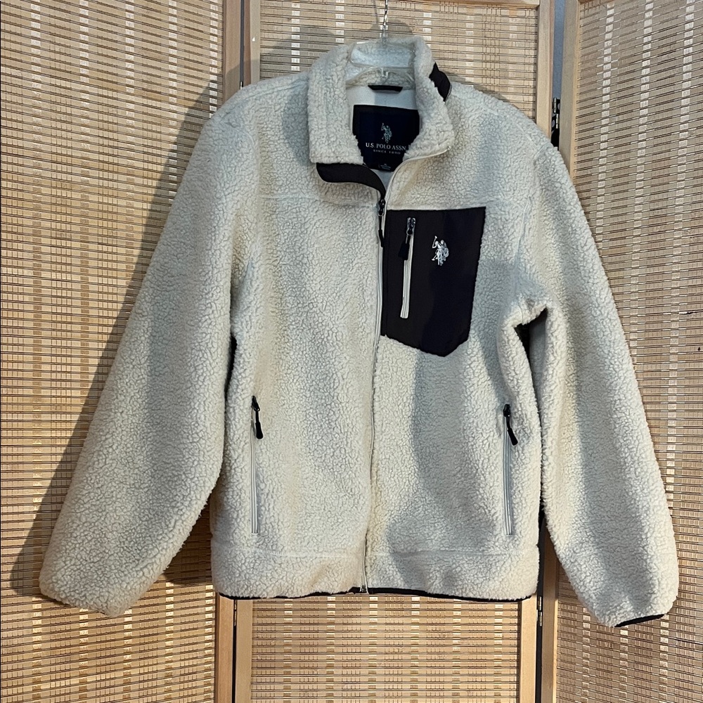 U.S. Polo Assn. Cream and Brown Sherpa Zip Jacket XL